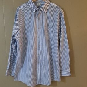 Brooks Brothers Blue & White Narrow Stripe Long-Sleeve Dress Shirt